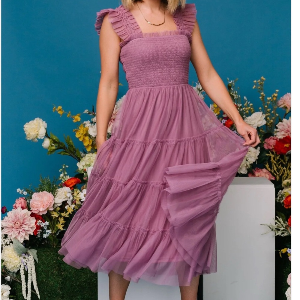 Baltic Born Mauve Ruffle Midi Dress